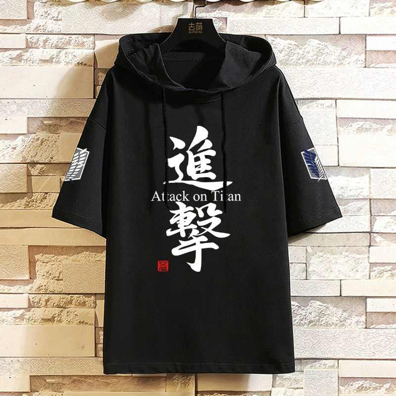 Men's Anime Hooded Short Sleeve Cotton T-Shirt