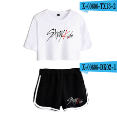 SKZ Logo Short-sleeved Crop Top Shorts