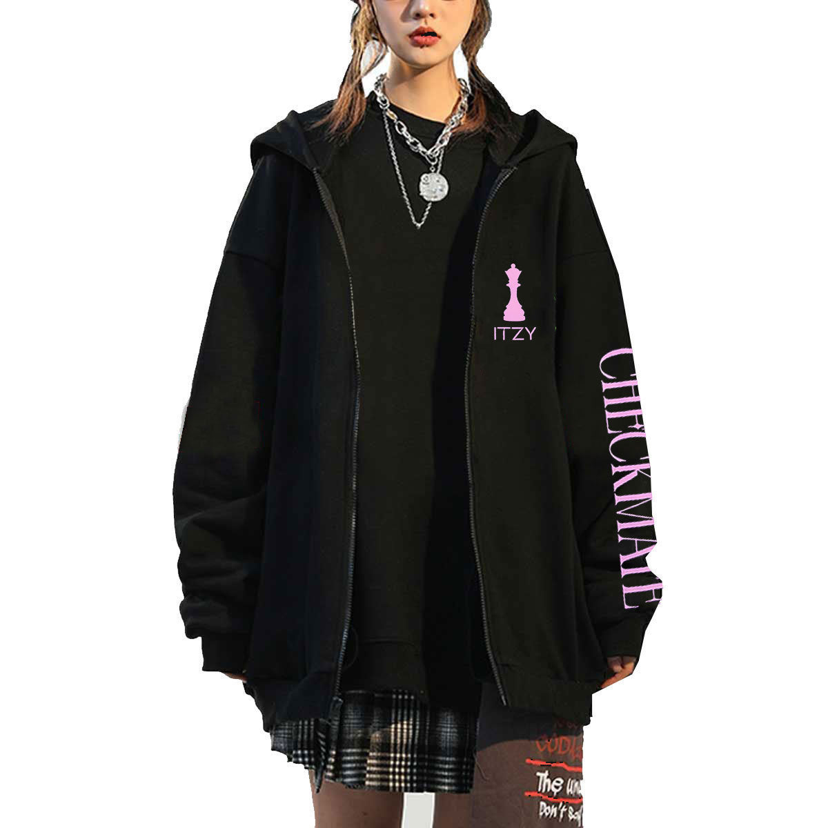 Kpop Graphic Print Hooded Zipper Cardigan
