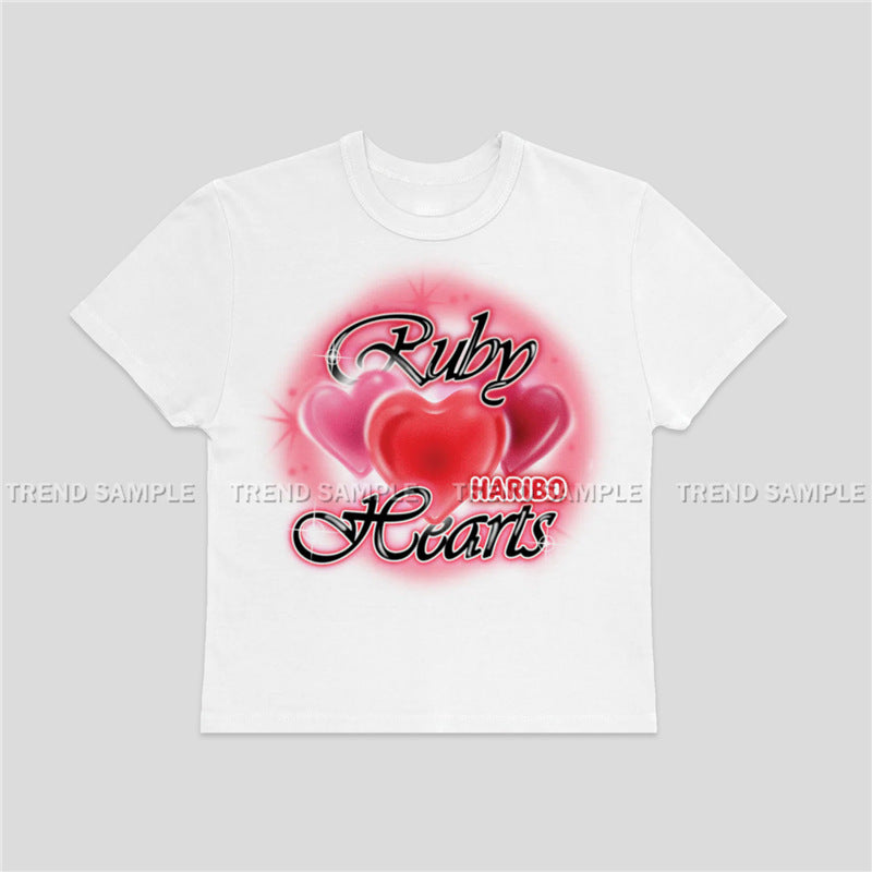 JENNIE Ruby Hearts Printed Short-sleeved T-shirt