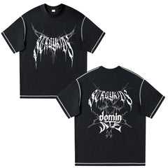 Unisex Kpop Logo Printed Stripe Loose T-shirt