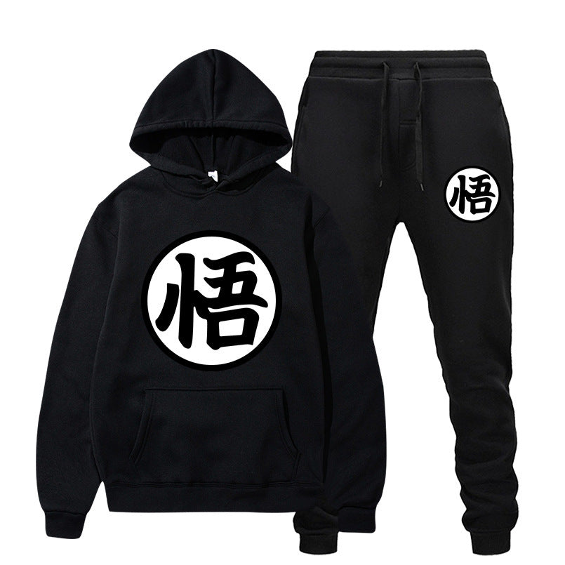 Men's Anime Logo Print Sports Hoodie Loose Pants