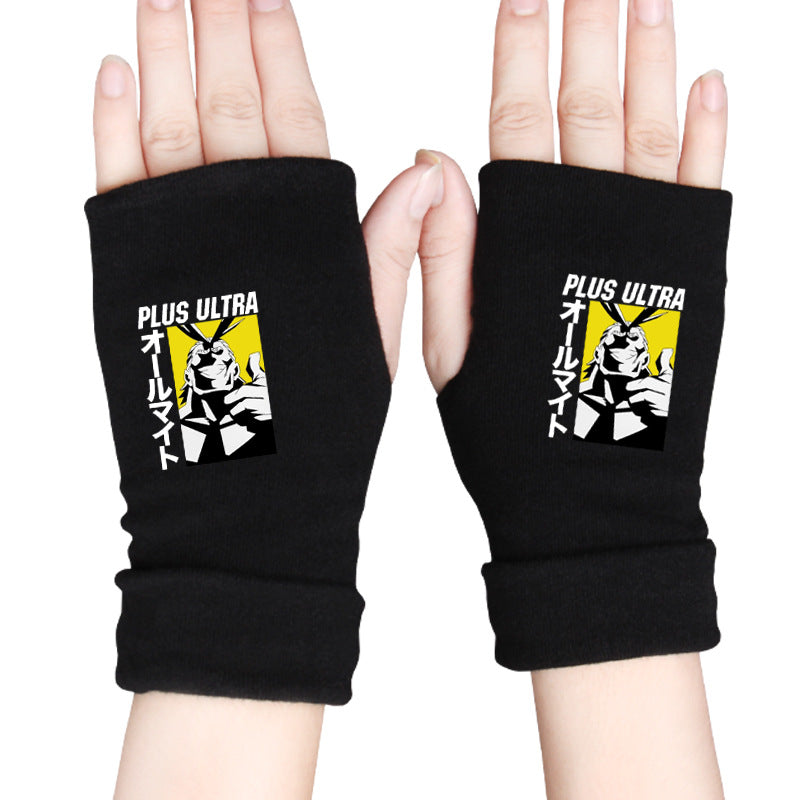 Trendy Anime Warm Half Finger Gloves