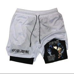 Men's Anime Printed Double Layer Casual Sports Shorts