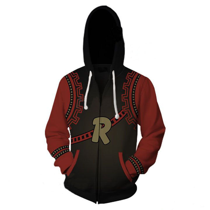 Unisex Anime Digital Print Zip Up Hoodie