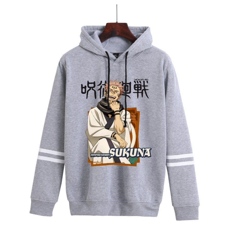 Unisex Anime Printed Striped Loose Hoodie