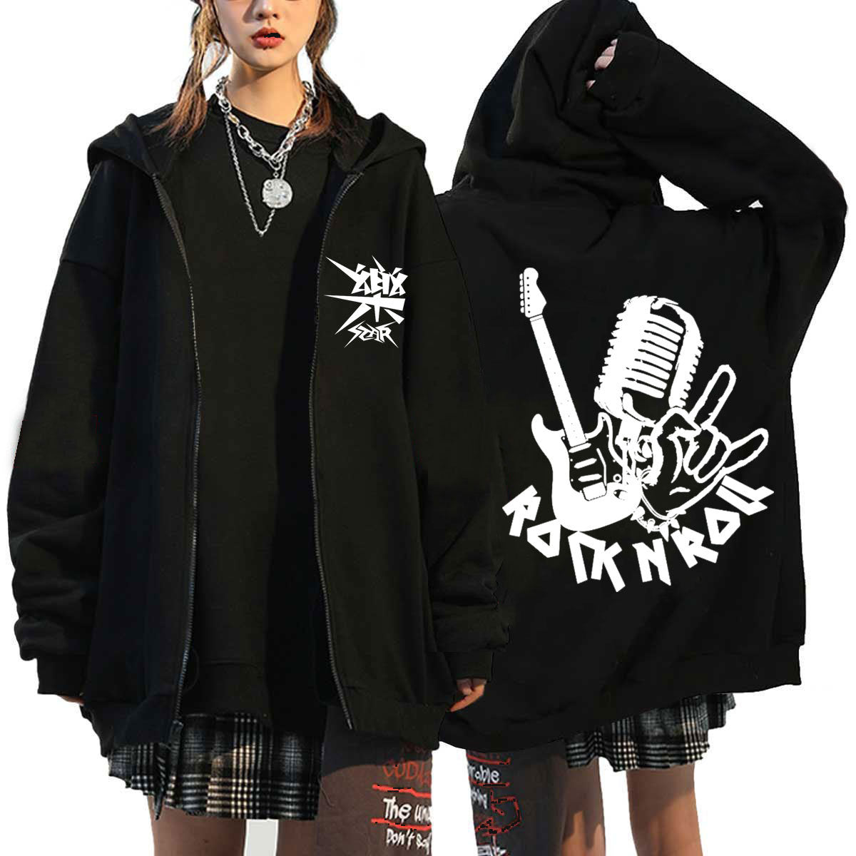 Chic KPOP Letter Printed Loose Zipper Hoodie