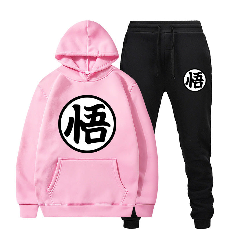 Men's Anime Logo Print Sports Hoodie Loose Pants