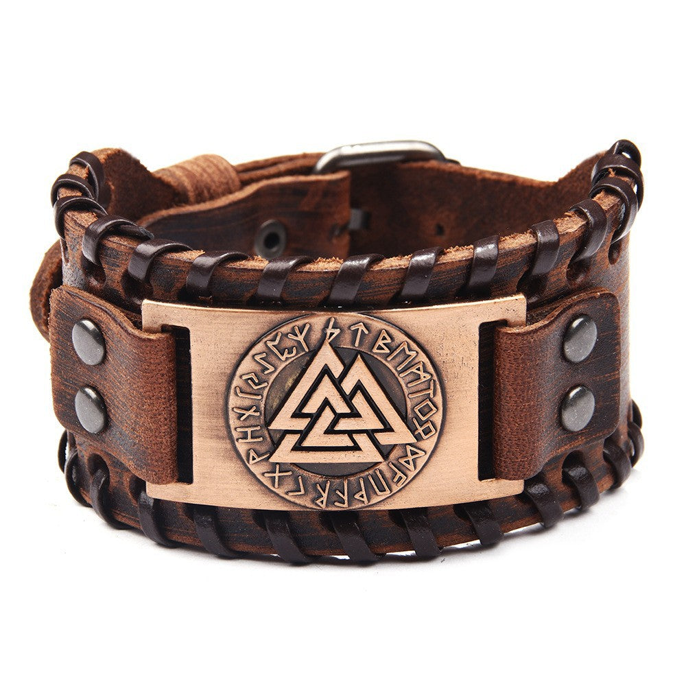 Men's Wolf Head Leather Bracelet