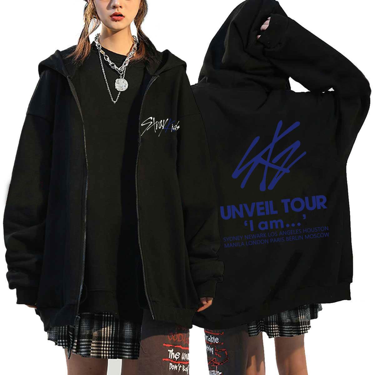 Chic Kpop Group Letter Printed Zip Up Hoodie