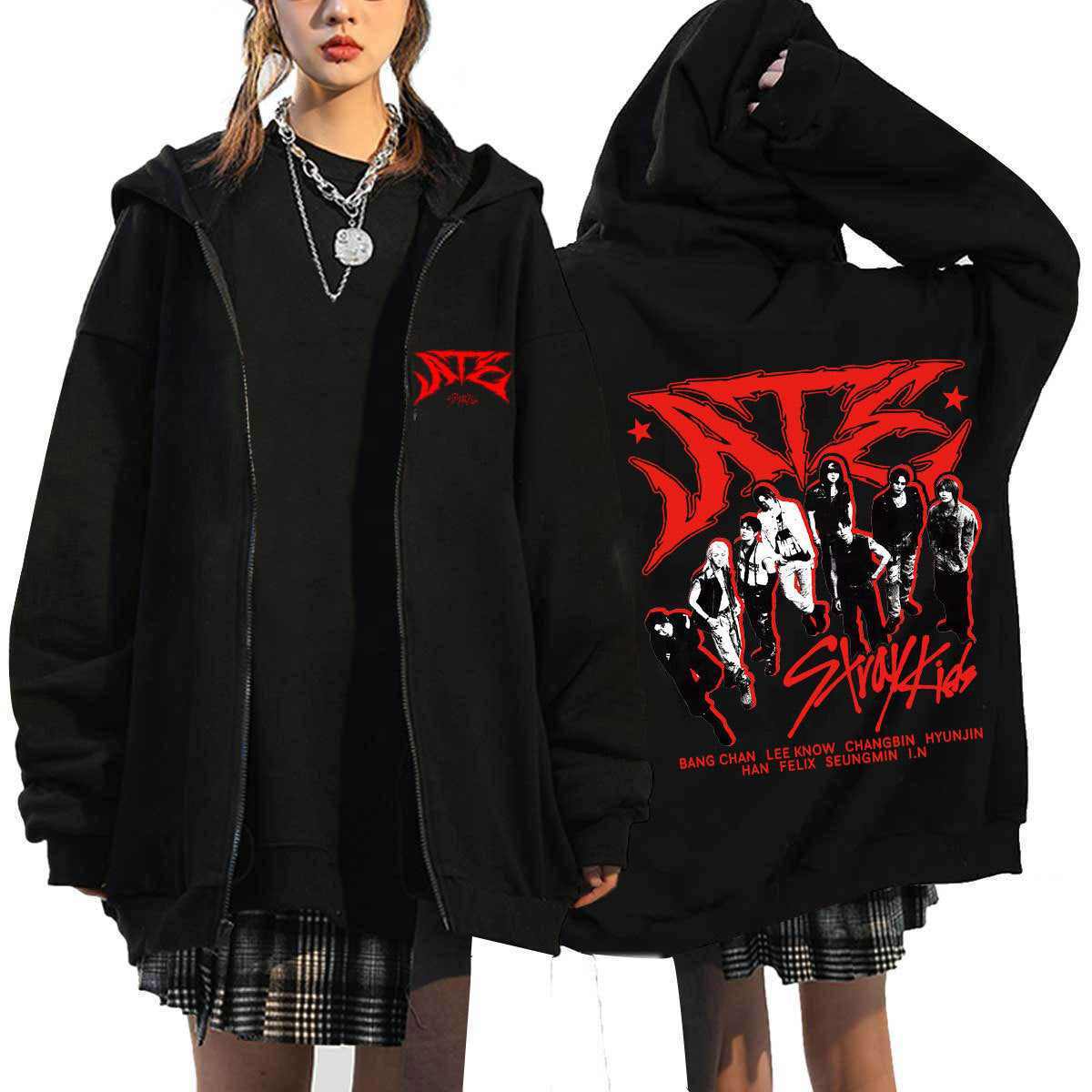 KPOP ATZ Logo Print Loose Zipper Hoodie