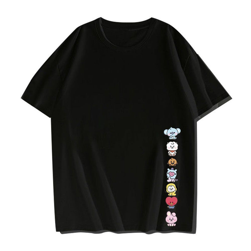 Cute Kpop Cartoon Printed Women's Loose T-shirt