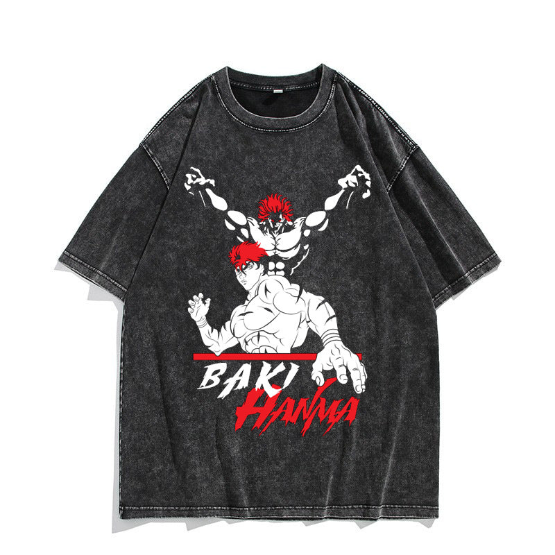 Vintage Anime Baki Washed Short-sleeved T-shirt