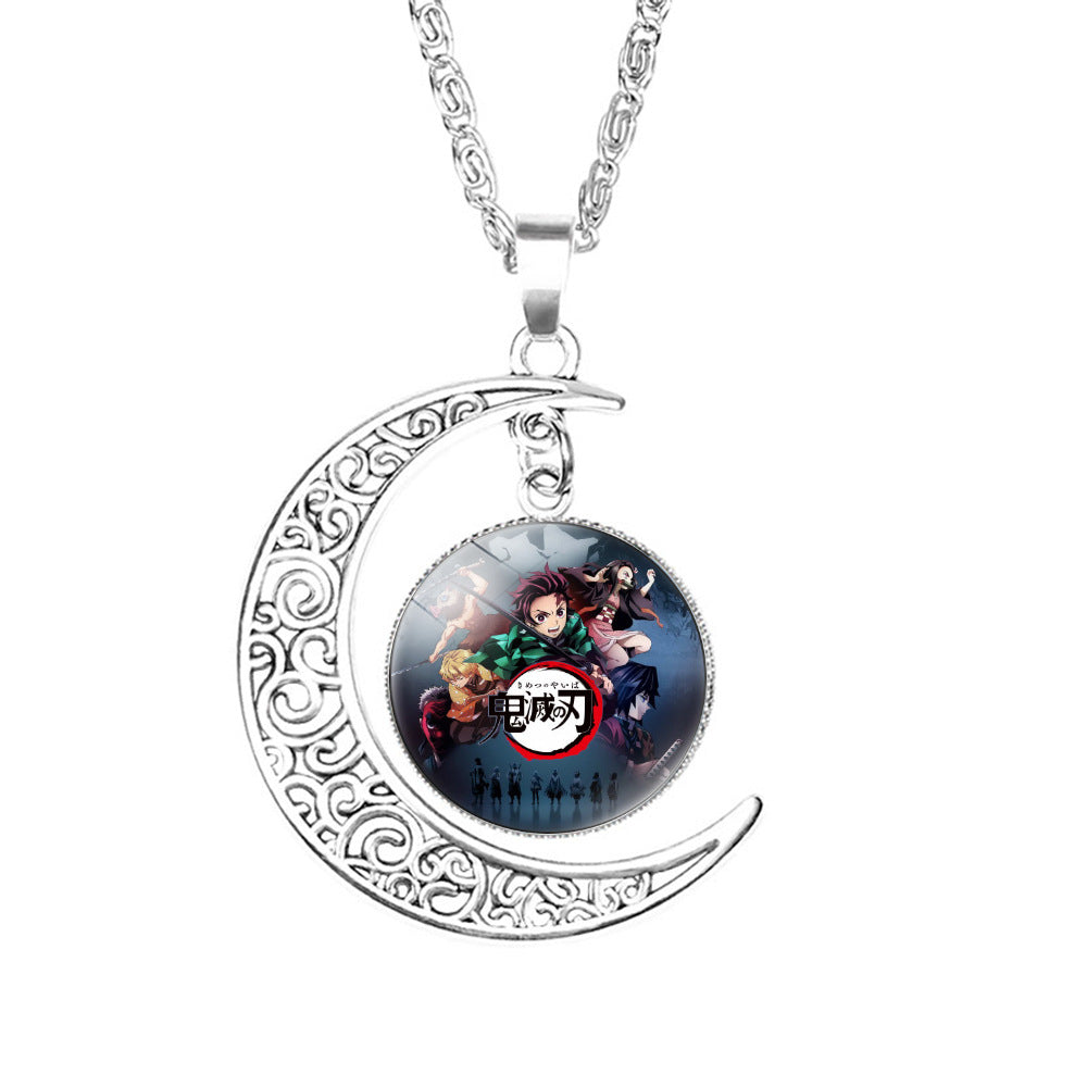 Chic Anime Moon Gem Pendant Necklace