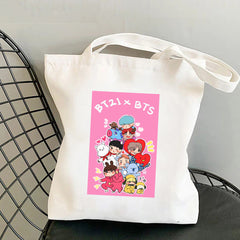 BANGTAN Cartoon Printed Canvas Tote Bag