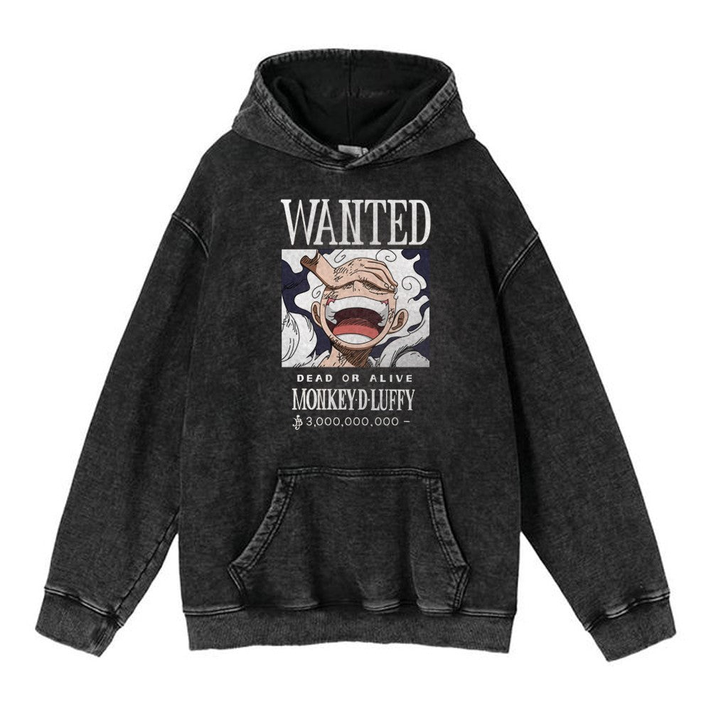 Unisex Anime Print Washed Loose Hoodie