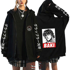 Unisex Anime Baki Print Zip Up Loose Hoodie