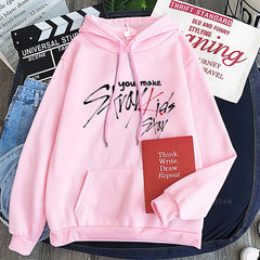 Women's Kpop Letter Print Stripe Hoodie