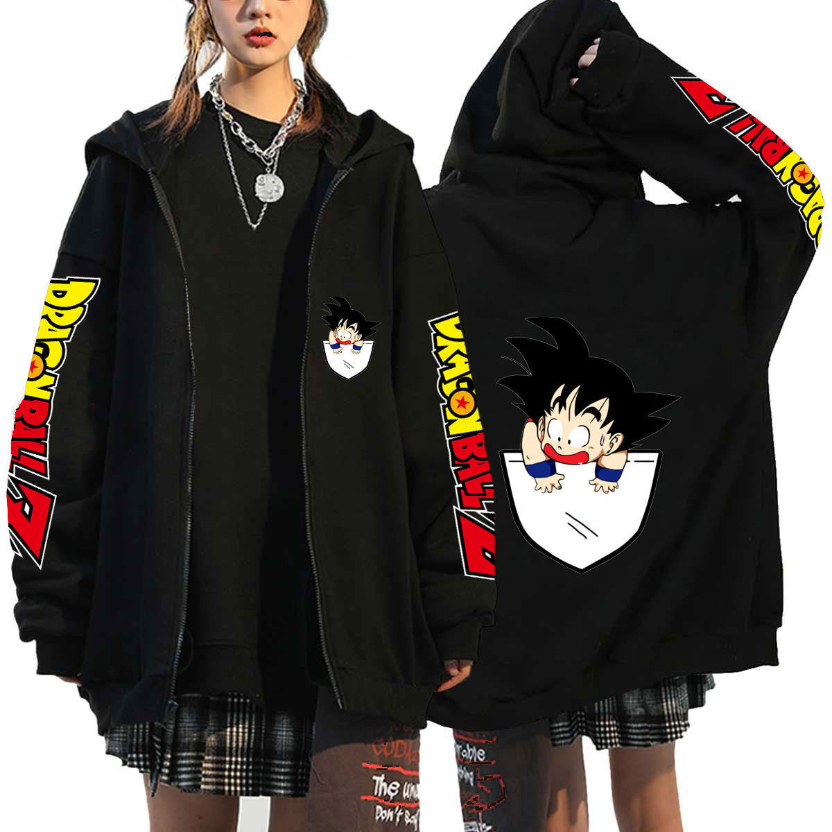 Trendy Anime Graphic Print Zipper Hoodie