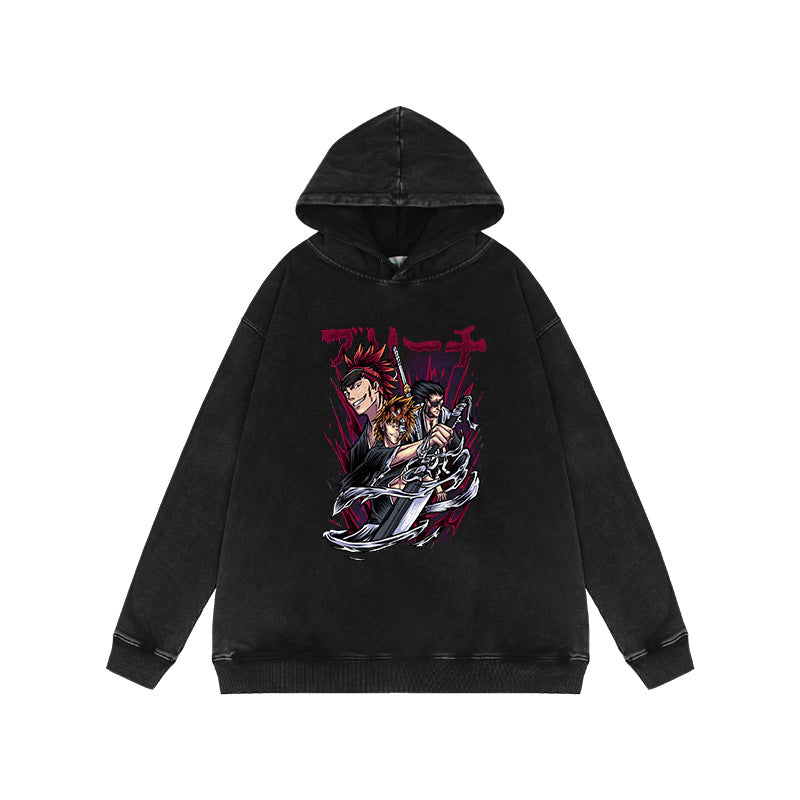 Vintage Washed Anime Printed Loose Hoodie