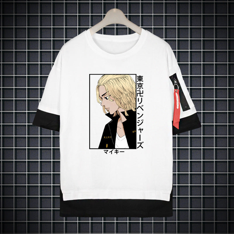 Unisex Anime Manjiro Loose Fake Two Casual T-Shirt