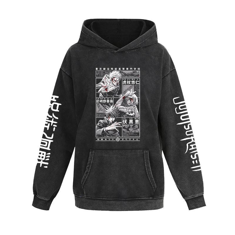 Unisex Vintage Anime Washed Casual Loose Hoodie