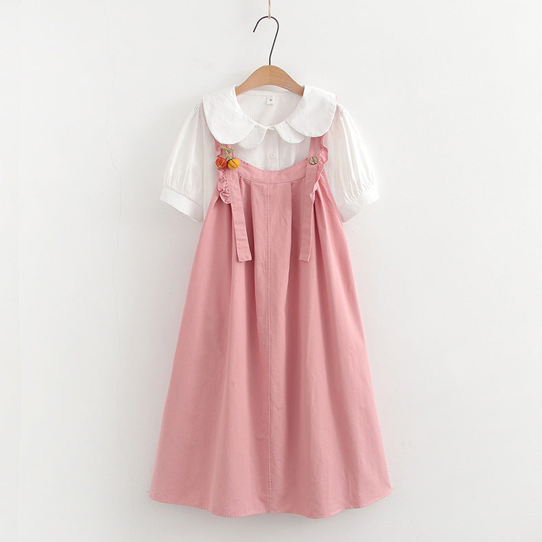 Cute Suspender Dress Loose Shirt Two-piece Set