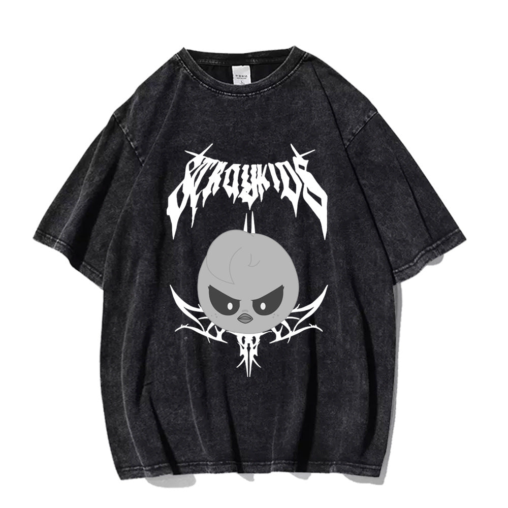 Unisex Kpop Cartoon Washed T-shirt