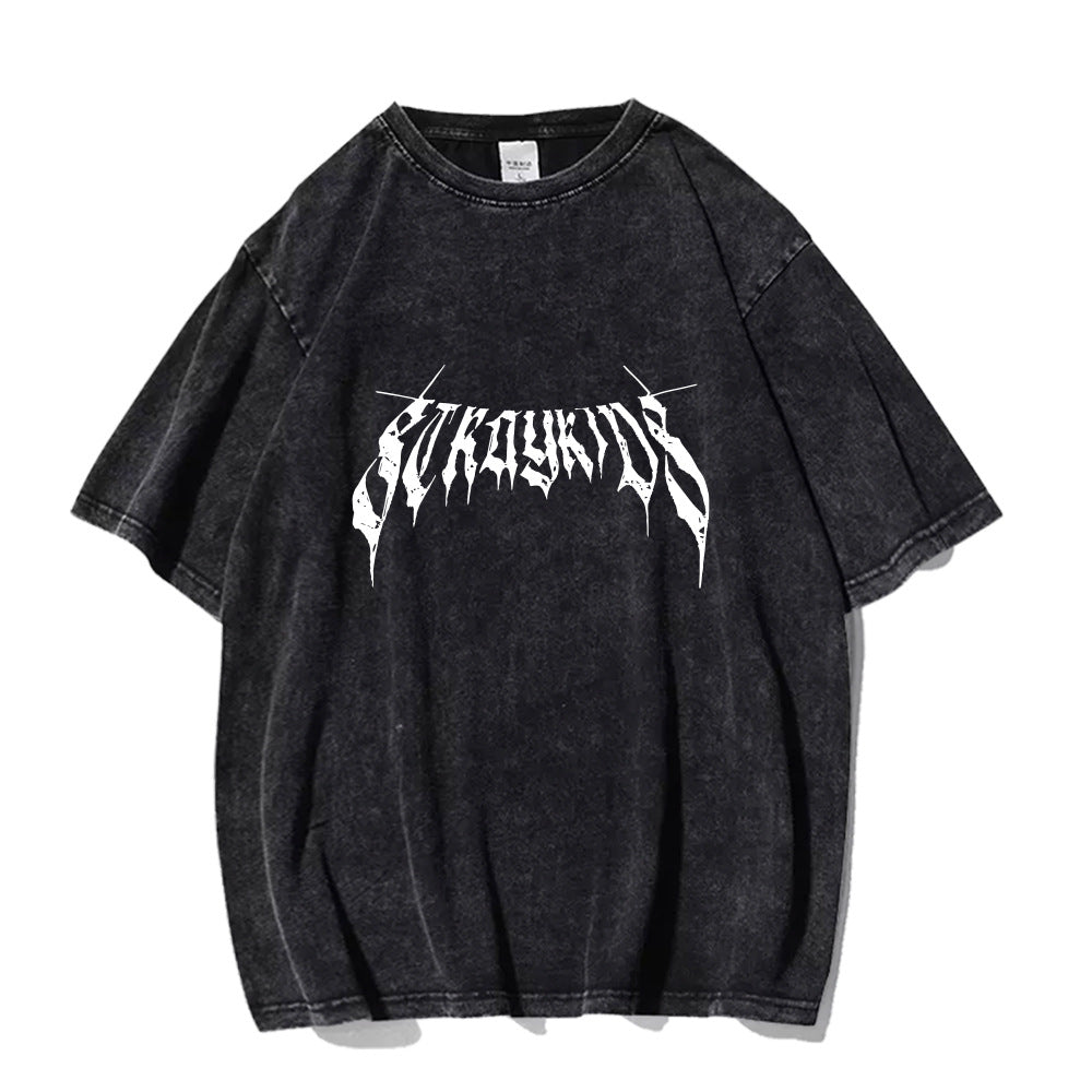 Retro KPOP Graphic Washed T-shirt