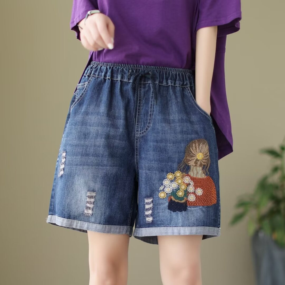 Women's Wide-leg Thin Denim Shorts