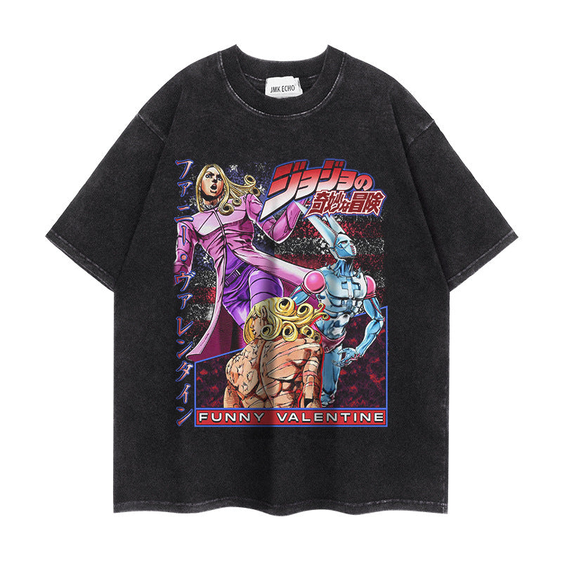 Retro Jojo Anime Short-sleeved Washed T-shirt