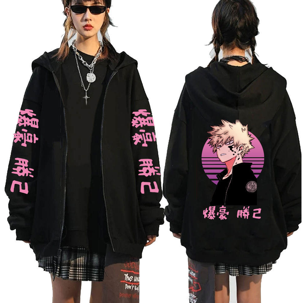 Unisex Anime Logo Printed Zipper Loose Hoodie