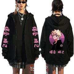 Unisex Anime Logo Printed Zipper Loose Hoodie