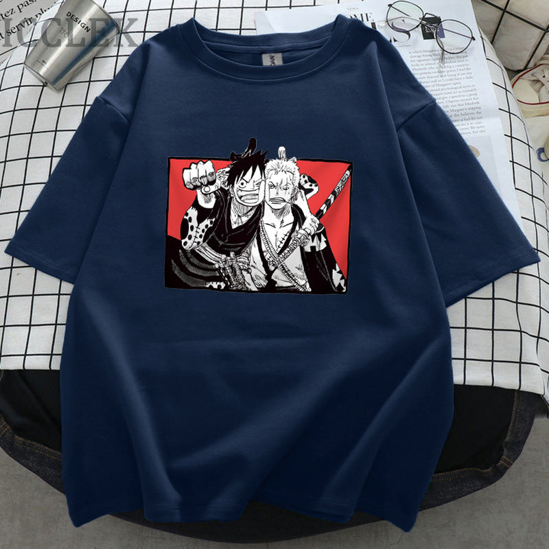 Unisex Luffy Zoro Loose Crew Neck T-Shirt