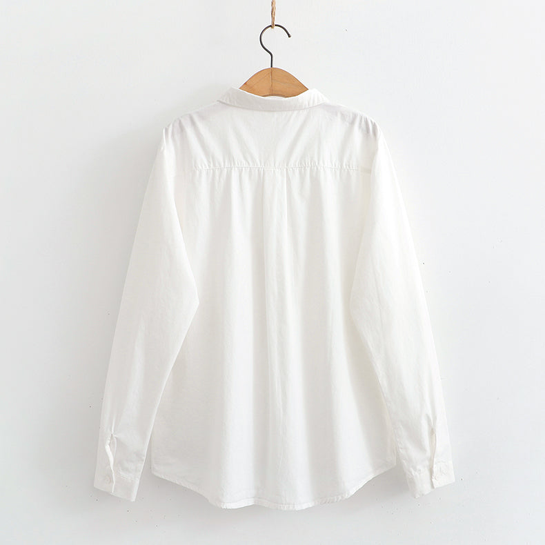 Women's Fresh Long Sleeve Embroidered Collar White Shirt