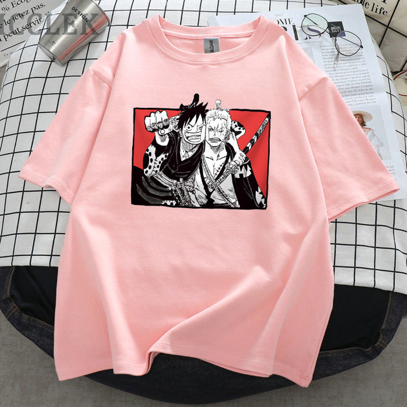 Unisex Luffy Zoro Loose Crew Neck T-Shirt