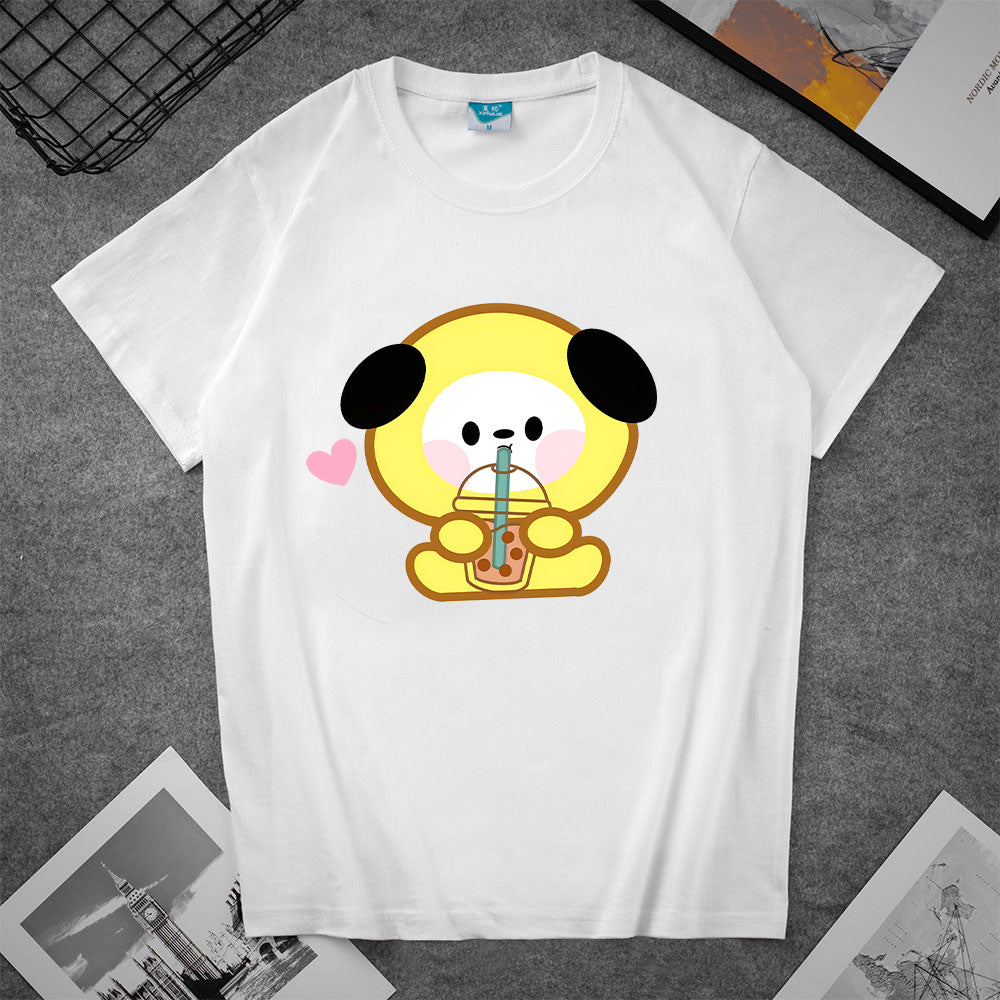 Cute Women's Kpop Cartoon Printed Loose T-shirt