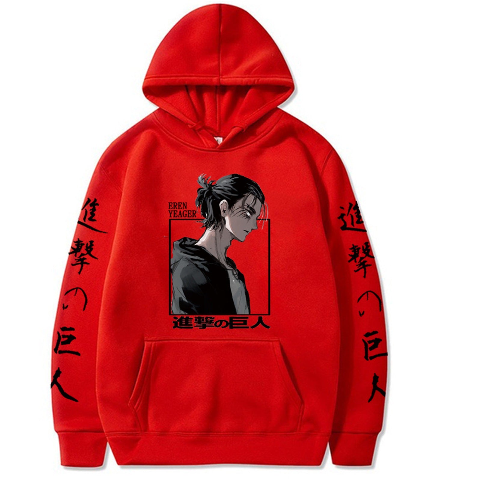 Casual Anime Pattern Print Pocket Drawstring Hoodie