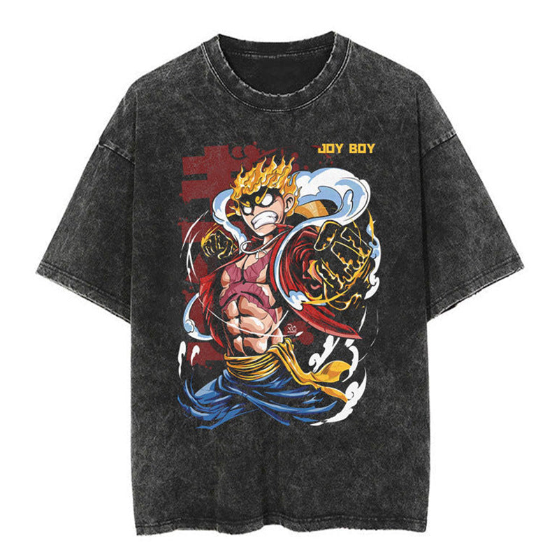 Vintage Luffy Anime Washed Short-sleeved T-shirt