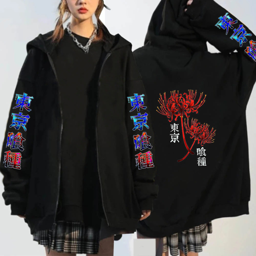 Unisex Anime Printed Zipper Pullover Hoodie