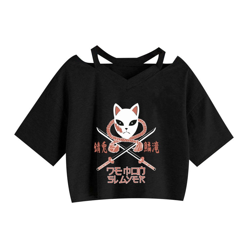 Women's Anime Print Short Sleeve Crop T-Shirt