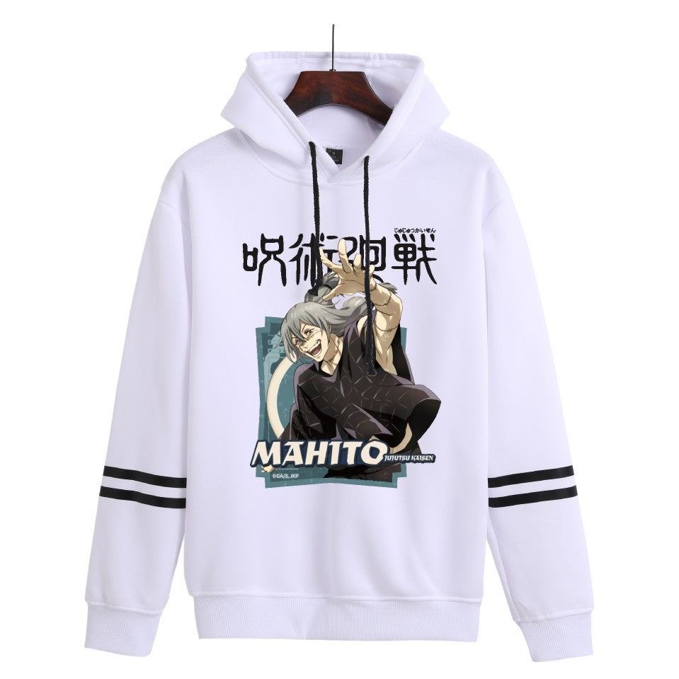 Unisex Anime Printed Striped Loose Hoodie