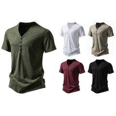 Men's V-neck Four-button Short-sleeved T-shirt