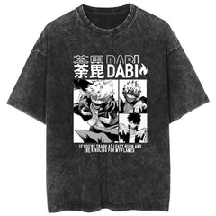Casual Anime Deku Dabi Pattern Washed T-shirt