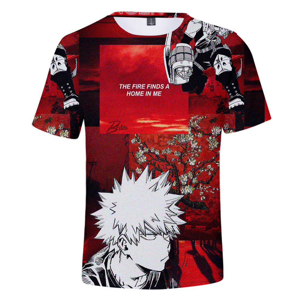 Trendy Anime Pattern Digital Print Short-sleeved T-shirt