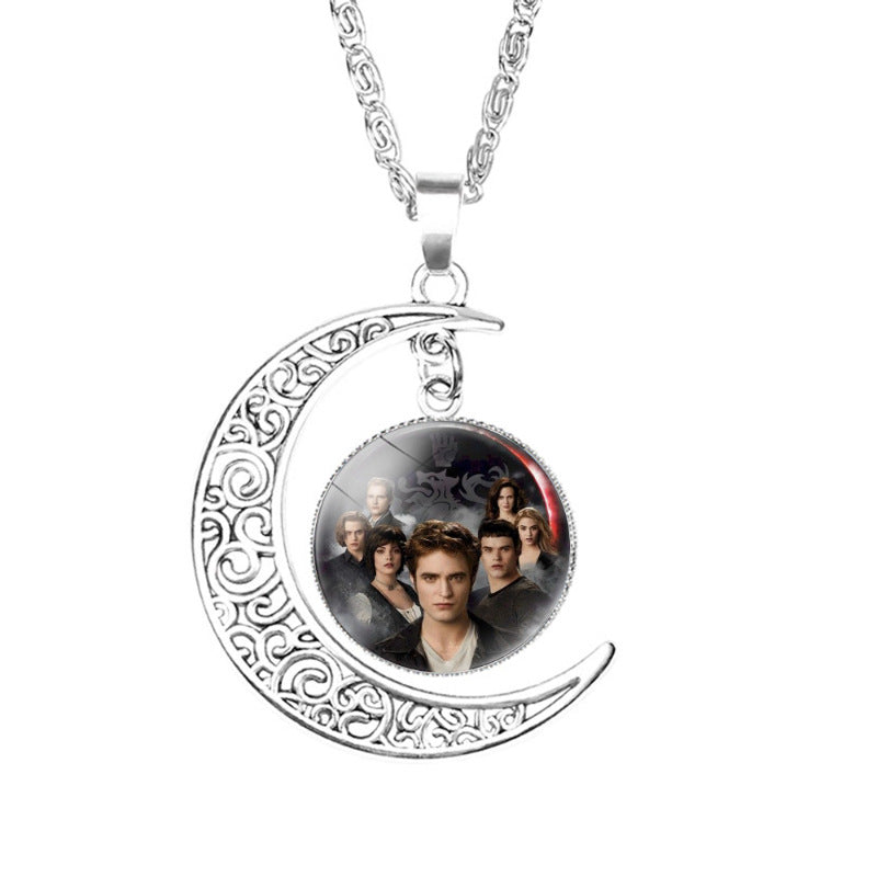 Twilight Gemstone Crescent Moon Necklace
