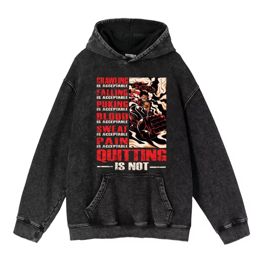 Retro Anime Printed Pullover Washed Hoodie
