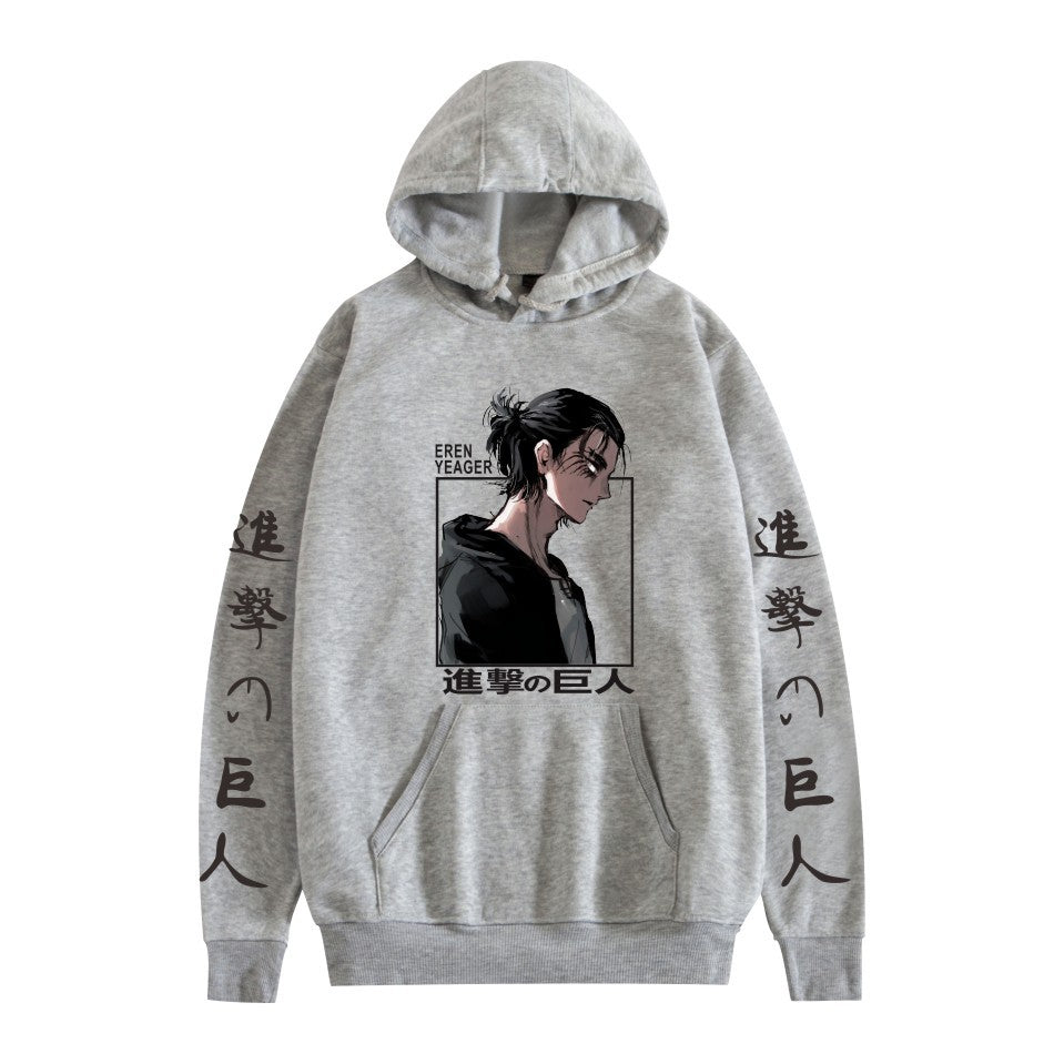 Casual Anime Pattern Print Pocket Drawstring Hoodie