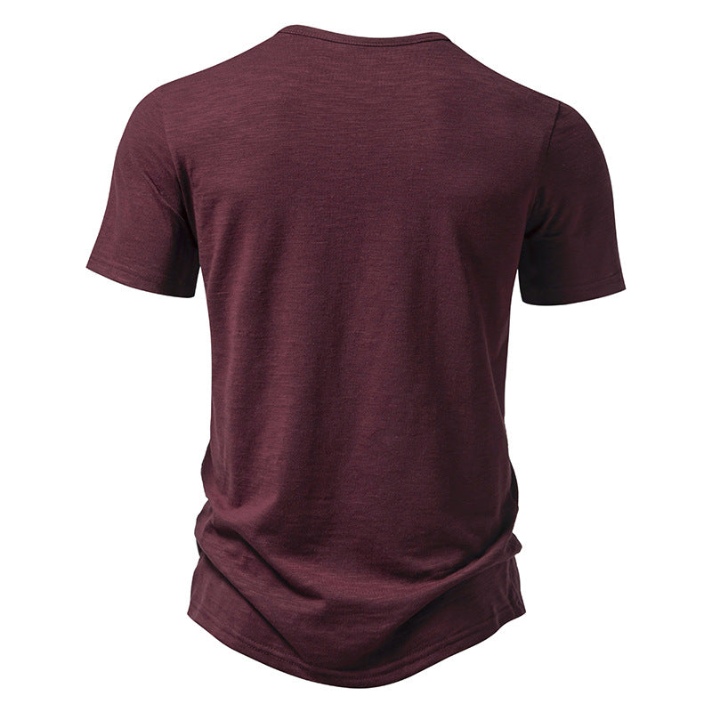 Men's V-neck Four-button Short-sleeved T-shirt