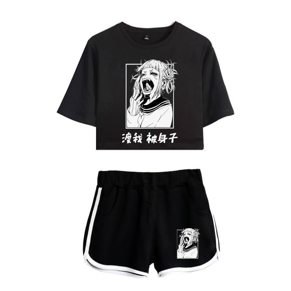 Trendy Women's Anime Graphic Cropped T-shirt Shorts Set